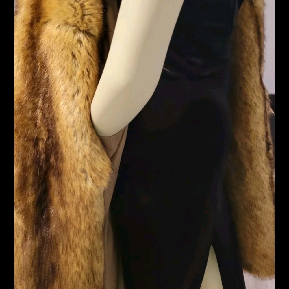 VINTAGE 70s Big Faux Collar Wool Coat Beige Tan BLACK LABEL SIZE L - Picture 11 of 13